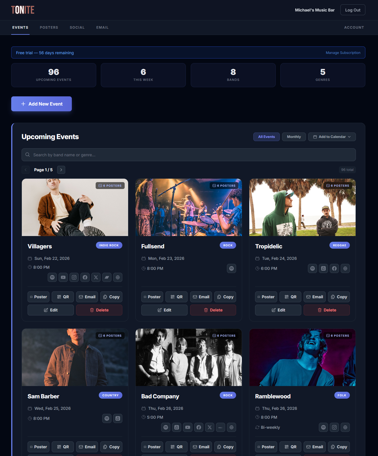 OnTonite Dashboard — Upcoming Events Overview